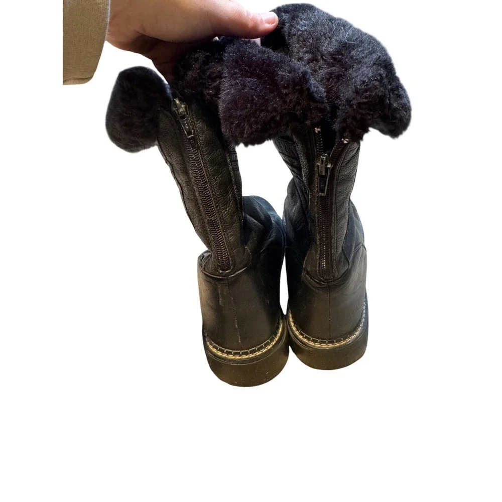 GH Bass Womens Black Leather Faux Fur‎ Trim Winter Boots Lug Sole Rear Zip